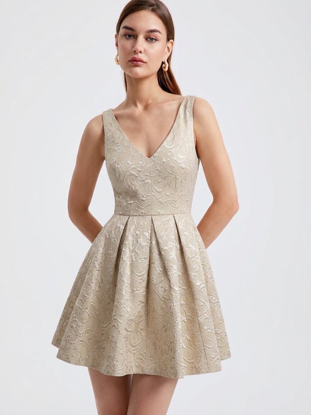 NWT Erin by Erin Fetherston Coco Jacquard Gold Embossed Fit & Flare Mini Dress